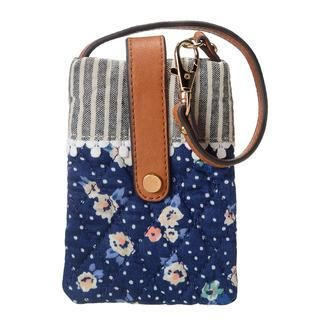 ans Floral Striped Panel Mobile Pouch Navy - One Size