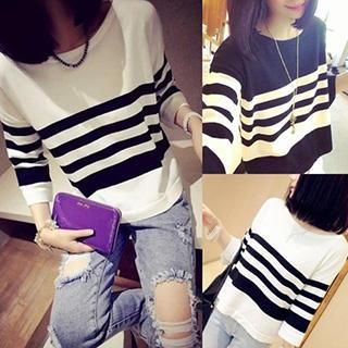Coralie 3/4 Sleeved Striped Knit Top
