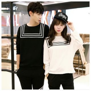 Azure Couple Batwing Stripe Pullover