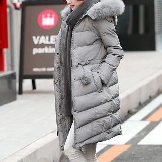 ZCY Furry-Trim Hooded Padded Zip Coat