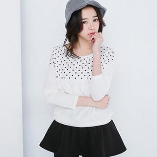 CatWorld Long-Sleeve Polka Dot Panel Top