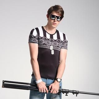 Kaleido Short-Sleeve Contrast-Stripe Printed T-Shirt