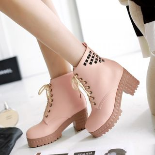 Pastel Pairs Chunky Heel Studded Ankle Boots