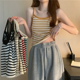 Scoop Neck Striped Knit Crop Camisole Top