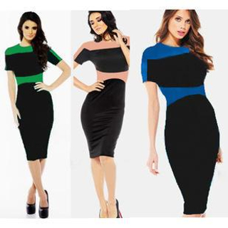 Hotprint Short-Sleeve Color-Block Sheath Dress