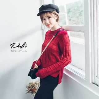 PUFII Checked Knit Top