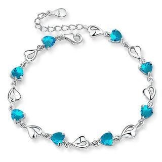 BELEC White Gold Plated 925 Sterling Silver with Blue Cubic Zirconia Heart-shaped Bracelet