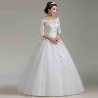 Loree Lace Sleeve Off Shoulder Ball Gown Wedding Dress