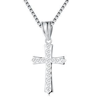 MaBelle 14K/585 White Gold Cross with Diamond Cut Necklace