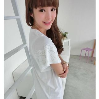 59 Seconds Crochet Panel T-Shirt Dress White - One Size