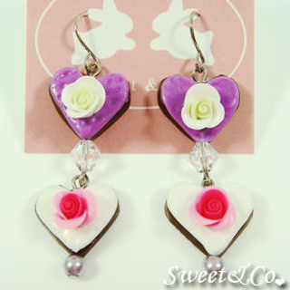 Sweet & Co. Sweet Lover Heart Rose Purple Chocolate Earrings