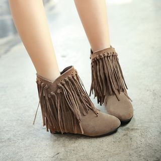 JY Shoes Fringed Hidden Wedge Short Boots