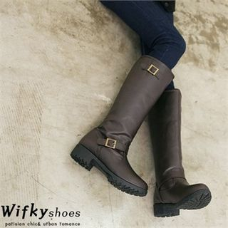 Wifky Belted Chunky-Heel Tall Boots