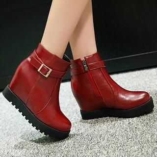 Gizmal Boots Hidden Wedge Buckled Ankle Boots