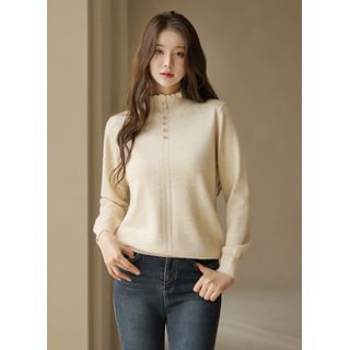 Buttoned Mockneck Knit Top