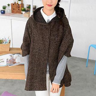 59 Seconds Hooded Tweed Poncho