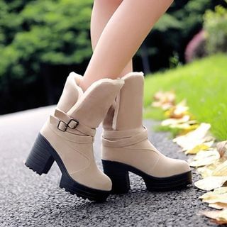 Shoes Galore Platform Block Heel Fleece Short Boots