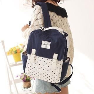 Canvas Love Buckled Flap Dotted Canvas Backpack