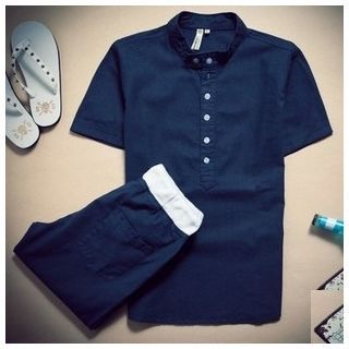 Danjieshi Set: Short-Sleeve Mandarin Collar Top + Sweatpants