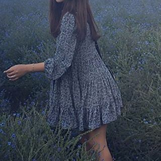 Eva Fashion Long-Sleeve Floral Print Babydoll Dress