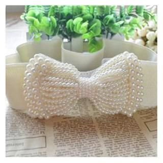 Charm n Style Faux Pearl Bow-Accent Elastic Belt