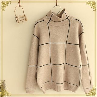 Fairyland Turtleneck Check Knit Top