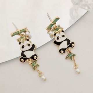 Panda Glaze Faux Pearl Alloy Dangle Earring 1 Pair - Black & White - One Size