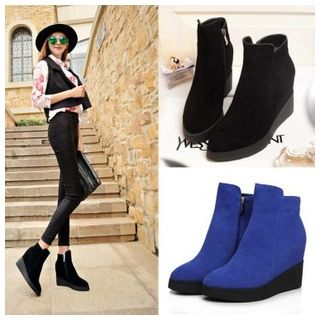 CITTA Genuine Suede Hidden Wedge Short Boots