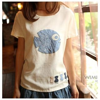 Clover Dream Fish Appliqu  Embroidered T-Shirt
