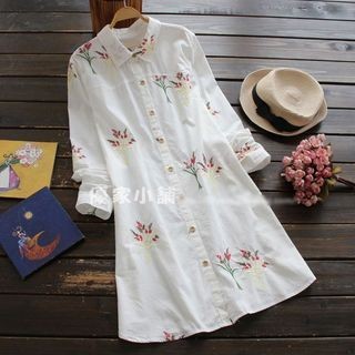 YOYO Long-Sleeve Flower Embroidered Long Shirt