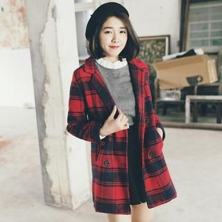 Tokyo Fashion Double-Breasted Plaid Coat