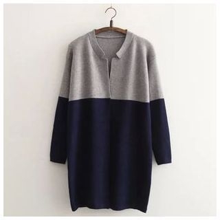 TOJI Contrast-Color Long Knit Cardigan