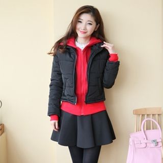 XINLAN Contrast-Color Hooded Padded Jacket