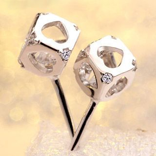 T400 Jewelers Sterling Silver Perforated Cube Ear Studs