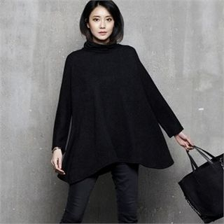 HALUMAYBE Turtle-Neck Dip-Back A-Line Knit Top