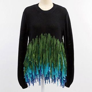 Cherry Dress Color-Block Fringed Sweater