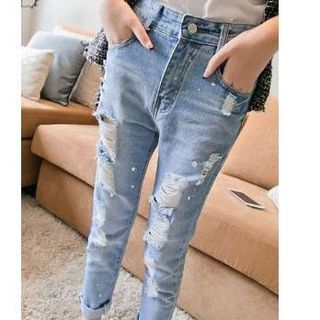 Quintess Distressed Slim-Fit Jeans