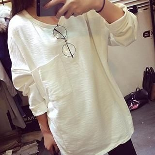 Eva Fashion Round-Neck Slit Hem Long T-Shirt