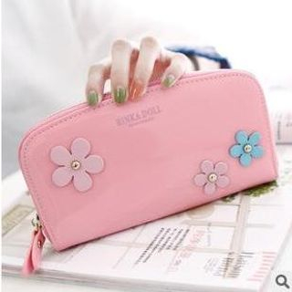 Rinka Doll Flower Accent Patent Long Wallet