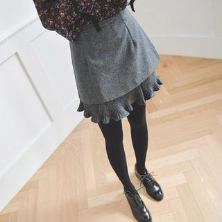 JUSTONE Layered-Hem Wool Blend Mini Skirt