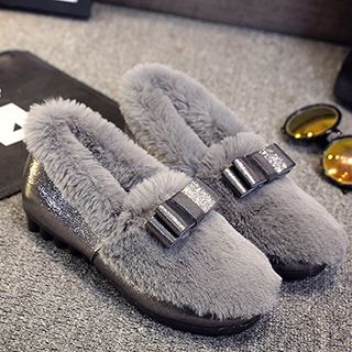 Zandy Shoes Bow-Accent Furry Loafers