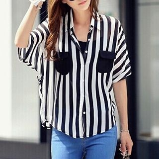 Fashion Street Short-Sleeve Striped Blouse