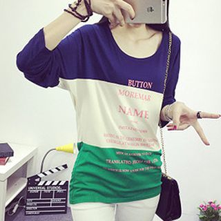 QUNI Lettering Color-Block T-Shirt