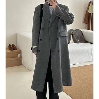 Lapel Collar Melange Midi Double-Breasted Coat