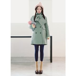 COII Pocket-Front Double-Breasted Coat with Scarf