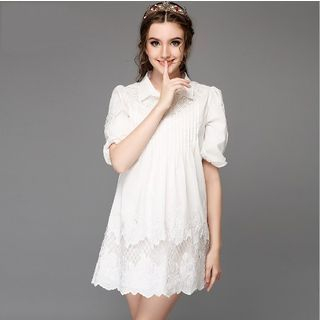 Ovette Short Sleeved Lace Panel Collared Dress