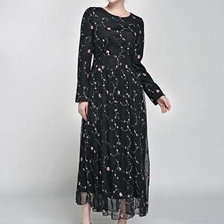 Rebecca Long-Sleeve Floral Embroidered Maxi Dress