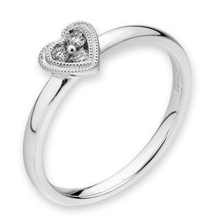 MaBelle 18K White Gold Diamond Accent Double Milgrain Heart Wedding Proposal Ring (0.05cttw)