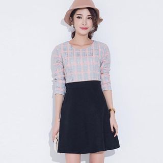 LROSEY Long-Sleeve Plaid Panel Dress