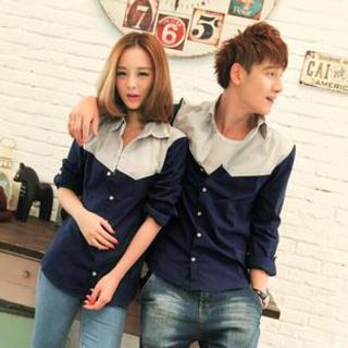 Simpair Couples Stitching Long-Sleeved Shirt